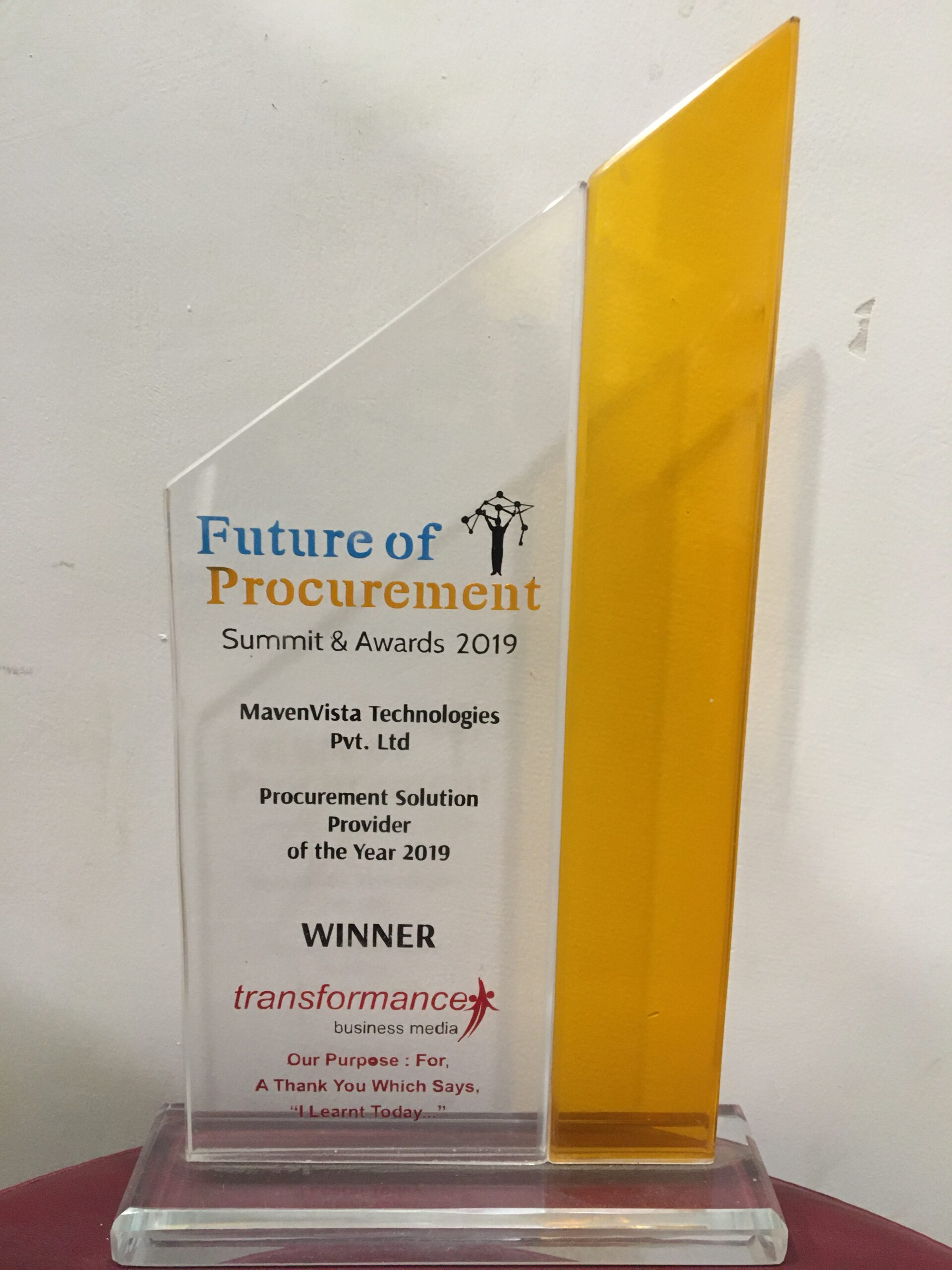 Award for Best Procurement Solution Provider – Future of Procurement Summit & Awards, 2019